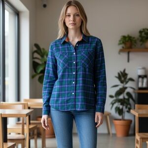 Aerie Oversized Soft Flannel Shirt Womens XS Aruba Button Up Shirttail Hem Comfy